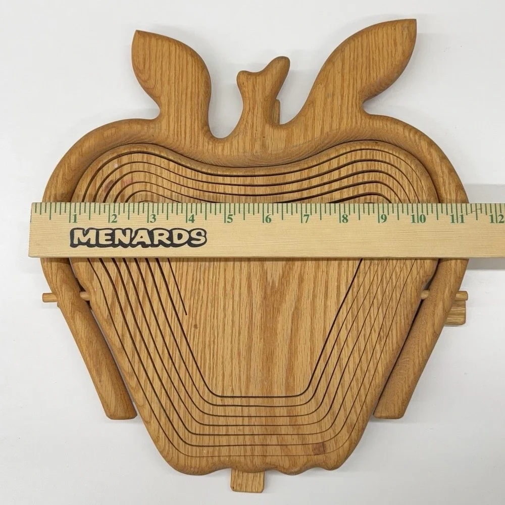 Collapsible Wooden Apple Fruit Bowl Basket Stand‎ Handle Rustic Farmhouse Decor